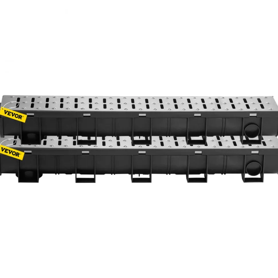VEVOR Trench Drain System, Channel Drain with Metal Grate, 5.9x5.1-Inch HDPE Drainage Trench, Black Plastic Garage Floor Drain, 3x39 Trench Drain Grate, with 3 End Caps, for Garden, Driveway-3 Pack