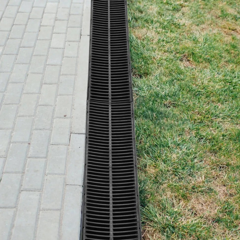 VEVOR Trench Drain System, Channel Drain with Plastic Grate, 5.9x7.5-Inch HDPE Drainage Trench, Black Plastic Garage Floor Drain, 5x39 Trench Drain Grate, with 5 End Caps, for Garden, Driveway-5 Pack