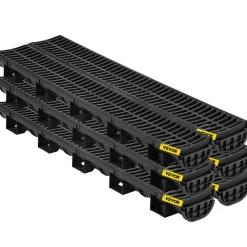 VEVOR Trench Drain System, Channel Drain with Plastic Grate, 5.9x7.5-Inch HDPE Drainage Trench, Black Plastic Garage Floor Drain, 5x39 Trench Drain Grate, with 5 End Caps, for Garden, Driveway-5 Pack
