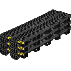 VEVOR Trench Drain System, Channel Drain with Plastic Grate, 5.9x7.5-Inch HDPE Drainage Trench, Black Plastic Garage Floor Drain, 5x39 Trench Drain Grate, with 5 End Caps, for Garden, Driveway-5 Pack
