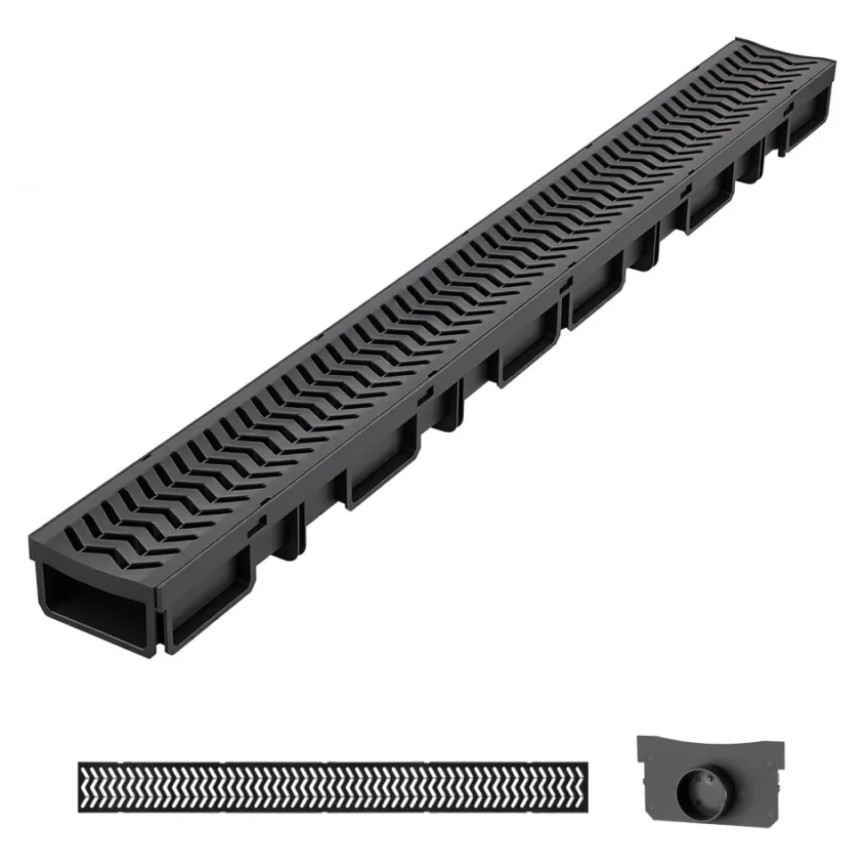 VEVOR Trench Drain, 39.6 x 4.1 x 2.4 in, 5 Pack Linear Drainage Channel, HDPE Channel Drain with Grates & End Caps, Premium Outdoor Drainage System for Driveway, Patio, Pool, Garden, Yard, Black