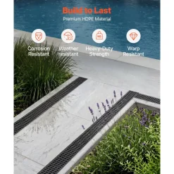 VEVOR Trench Drain, 20.1 x 5.5 x 3.5 in, 6 Pack Linear Drainage Channel, HDPE Channel Drain with Grates & End Caps, Premium Outdoor Drainage System for Driveway, Patio, Pool, Garden, Yard, Black
