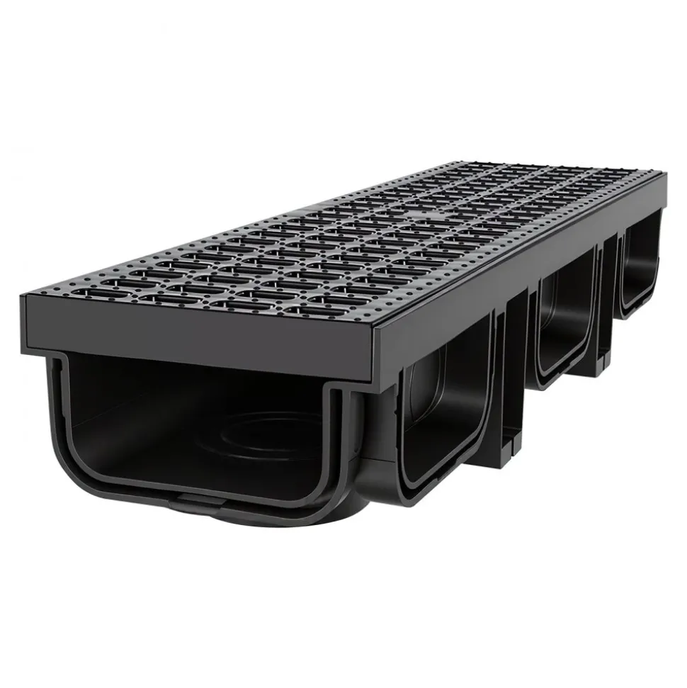 VEVOR Trench Drain, 20.1 x 5.5 x 3.5 in, 6 Pack Linear Drainage Channel, HDPE Channel Drain with Grates & End Caps, Premium Outdoor Drainage System for Driveway, Patio, Pool, Garden, Yard, Black