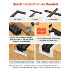 VEVOR Trench Drain, 20.1 x 5.5 x 3.5 in, 6 Pack Linear Drainage Channel, HDPE Channel Drain with Grates & End Caps, Premium Outdoor Drainage System for Driveway, Patio, Pool, Garden, Yard, Black