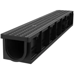 VEVOR Trench Drain, 40.2 x 6.6 x 5.5 in, 3 Pack Linear Drainage Channel, HDPE Channel Drain with Grates & End Caps, Premium Outdoor Drainage System for Driveway, Patio, Pool, Garden, Yard, Black