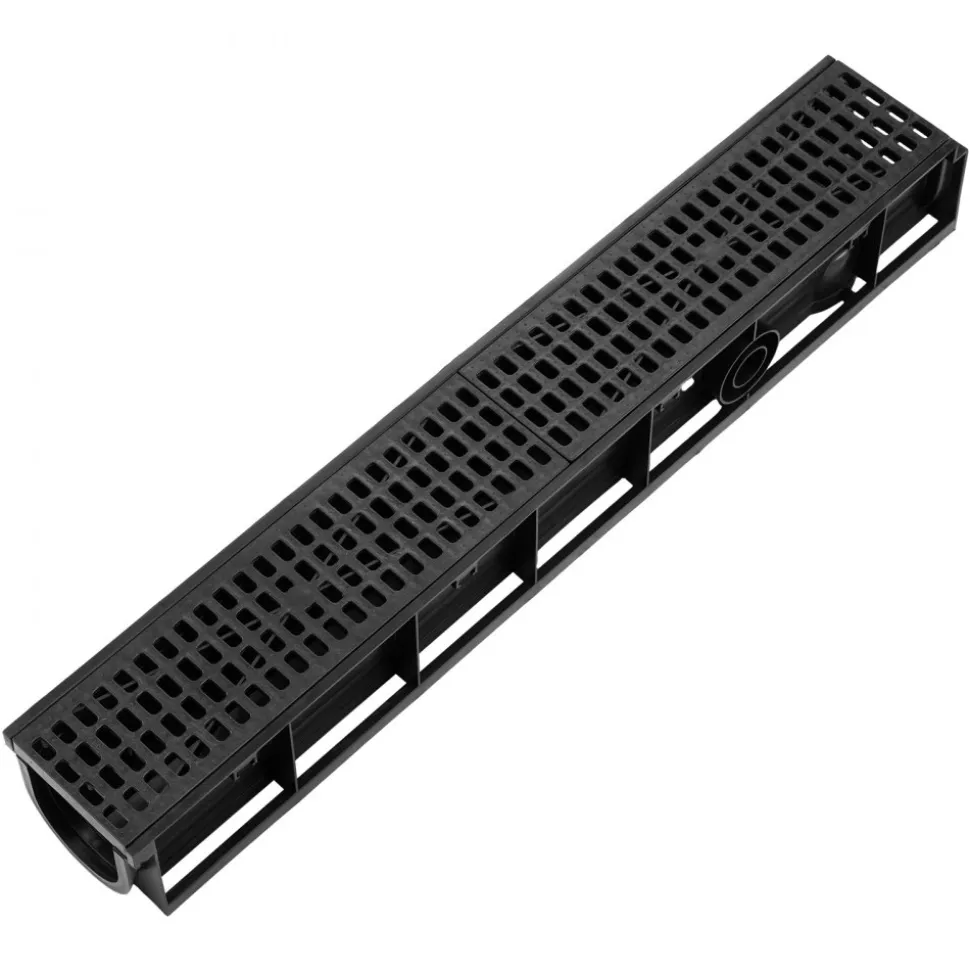 VEVOR Trench Drain, 40.2 x 6.6 x 5.5 in, 3 Pack Linear Drainage Channel, HDPE Channel Drain with Grates & End Caps, Premium Outdoor Drainage System for Driveway, Patio, Pool, Garden, Yard, Black