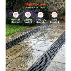 VEVOR Trench Drain, 40.2 x 6.6 x 5.5 in, 3 Pack Linear Drainage Channel, HDPE Channel Drain with Grates & End Caps, Premium Outdoor Drainage System for Driveway, Patio, Pool, Garden, Yard, Black