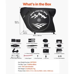 VEVOR Triathlon Bike Travel Bag, Transport Bicycle Storage Carry Bag with TSA Lock & Dual Zipper, Triathlon Bicycle Case Max. Wheelbase 42 in for Travel, Outdoor Use, Train Airplane Subway Transport