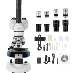 VEVOR Trinocular Microscope, 40-5000X Magnification, Professional Compound Microscope for Adult with Phone Adapter, LED Light, Aluminum Alloy Body, for Lab, School, Home, Education
