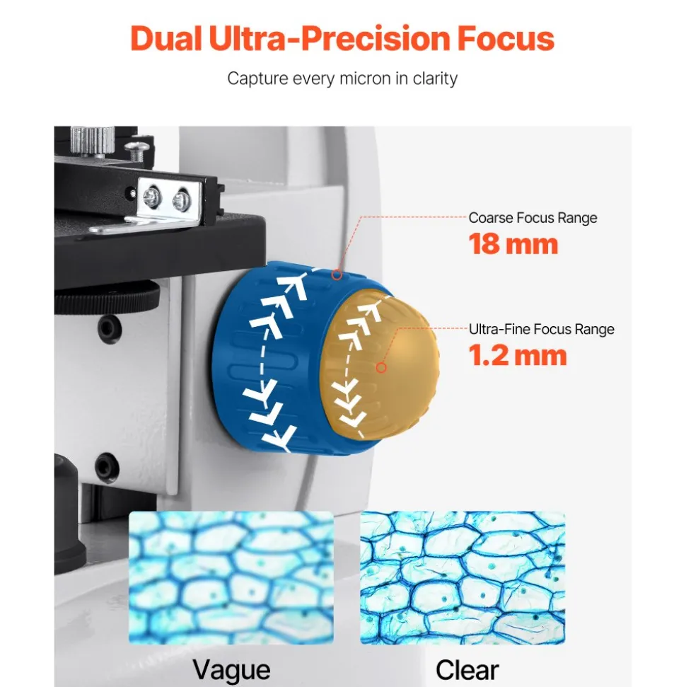 VEVOR Trinocular Microscope, 40-5000X Magnification, Professional Compound Microscope for Adult with Phone Adapter, LED Light, Aluminum Alloy Body, for Lab, School, Home, Education