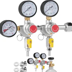 VEVOR Triple Gauge Regulator, CO2 Regulator Gauge with 0-60PSI, Heavy Duty CO2 Gauge Gas System, Draft Beer Regulator with Check Valve, Adjustable Pressure Regulator for Draft Beer Homebrew, CGA320