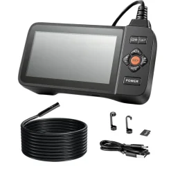 VEVOR Triple Lens Endoscope with Light, 4.5" HD IPS Screen Industrial Borescope Camera, 8 + 2 Lights, 8X Zoom, IP67 Waterproof Inspection Snake Camera for Automotive, Plumbing (16.4FT Rigid Cable)