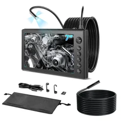 VEVOR Triple Lens Endoscope with Dual-Cable Setup, Industrial Borescope with Light, 7