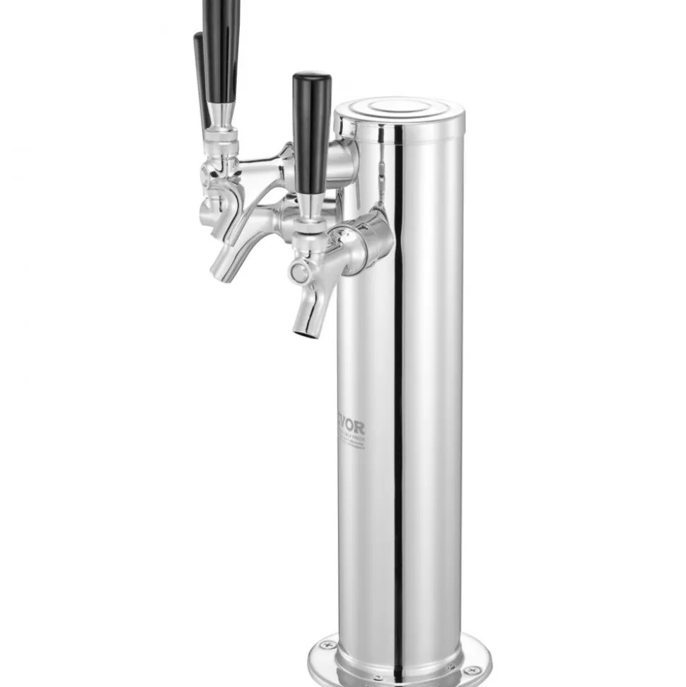 VEVOR Triple Taps Draft Beer Tower Dispenser, Stainless Steel Keg Beer Tower, Kegerator Tower Kit with Pre-Assembled Tubing and Self-Closing Faucet Shanks for Party, Bar, Pub, Restaurant