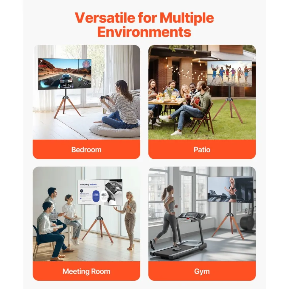 VEVOR Tripod Easel TV Stand, for 40-65 inch Flat Screen/Curved TVs Up to 99 lbs, 18° Left-Right Rotation Portable TV Stand with Oak Wood Legs, for Bedroom, Living Room, Studio, MAX VESA 600 x 400 mm