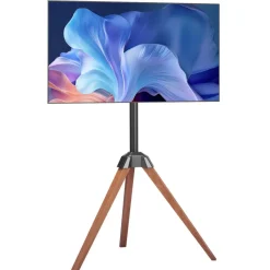 VEVOR Tripod Easel TV Stand, for 40-65 inch Flat Screen/Curved TVs Up to 99 lbs, 18° Left-Right Rotation Portable TV Stand with Oak Wood Legs, for Bedroom, Living Room, Studio, MAX VESA 600 x 400 mm