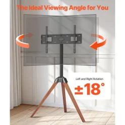 VEVOR Tripod Easel TV Stand, for 40-65 inch Flat Screen/Curved TVs Up to 99 lbs, 18° Left-Right Rotation Portable TV Stand with Oak Wood Legs, for Bedroom, Living Room, Studio, MAX VESA 600 x 400 mm