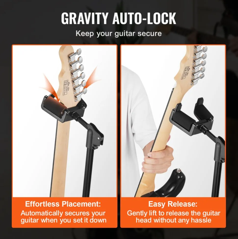 VEVOR Tripod Guitar Stand, 33 lbs/15 kg Load Capacity, Floor-Standing Foldable Guitar Stand Display Rack with 35.4-47.2 in/900-1200 mm Adjustable Height, for Guitar Acoustic Electric Classical Bass
