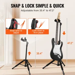 VEVOR Tripod Guitar Stand, 33 lbs/15 kg Load Capacity, Floor-Standing Foldable Guitar Stand Display Rack with 35.4-47.2 in/900-1200 mm Adjustable Height, for Guitar Acoustic Electric Classical Bass