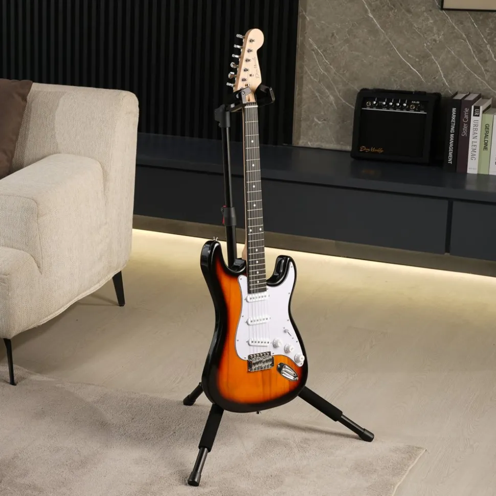 VEVOR Tripod Guitar Stand, 33 lbs/15 kg Load Capacity, Floor-Standing Foldable Guitar Stand Display Rack with 35.4-47.2 in/900-1200 mm Adjustable Height, for Guitar Acoustic Electric Classical Bass
