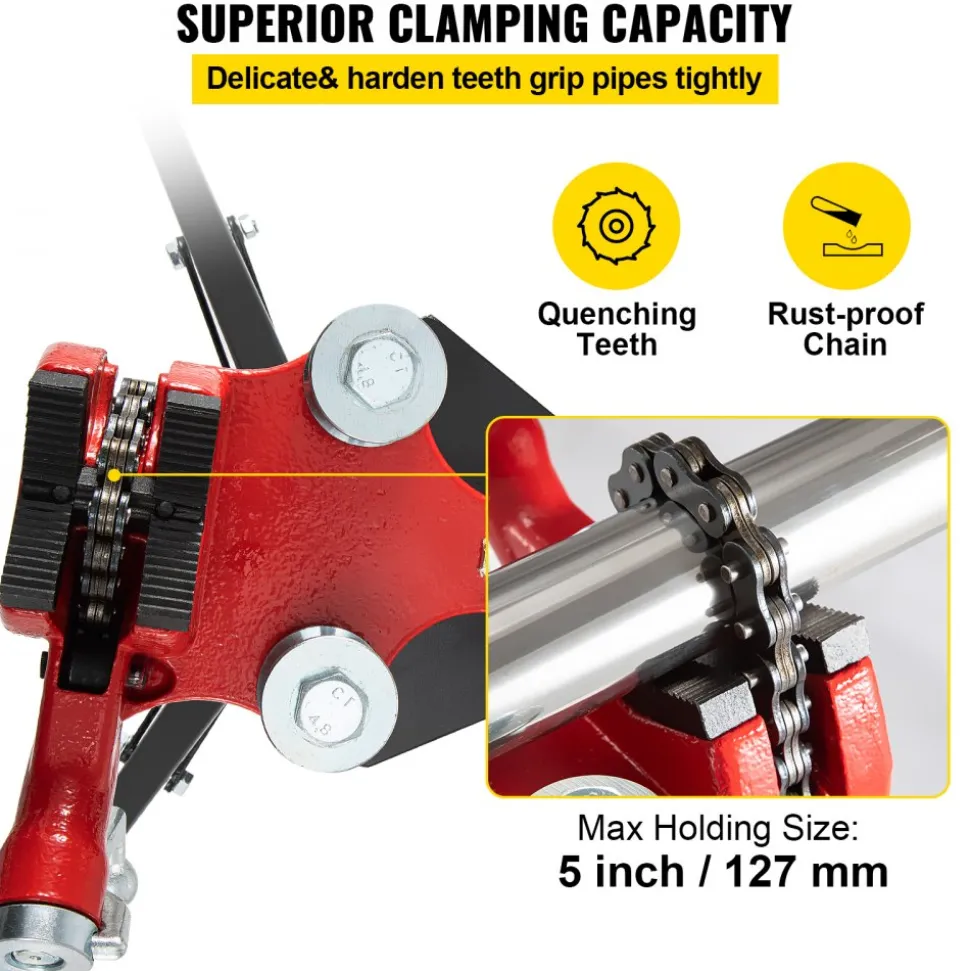 VEVOR Tripod Pipe Chain Vise, 1/8"-5" Pipe Capacity, 36.4“ Length Chain Vise Stand with Portable Folding Steel Legs, for Grabbing, Supporting and Bending Pipes in Factory, Workshop and Home