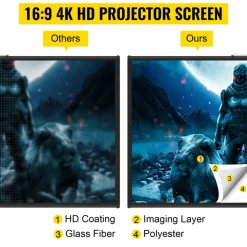 VEVOR Tripod Projector Screen with Stand 100inch 16:9 4K HD Projection Screen Stand Wrinkle-Free Height Adjustable Portable Screen for Projector Indoor & Outdoor for Movie, Home Cinema, Gaming, Office