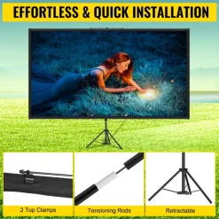 VEVOR Tripod Projector Screen with Stand 80 inch 16:9 4K HD Projection Screen Stand Wrinkle-Free Height Adjustable Portable Screen for Projector Indoor & Outdoor for Movie, Home Cinema, Gaming, Office