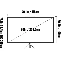 VEVOR Tripod Projector Screen with Stand 80 inch 16:9 4K HD Projection Screen Stand Wrinkle-Free Height Adjustable Portable Screen for Projector Indoor & Outdoor for Movie, Home Cinema, Gaming, Office