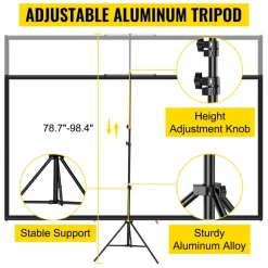 VEVOR Tripod Projector Screen with Stand 60 inch 16:9 4K HD Projection Screen Stand Wrinkle-Free Height Adjustable Portable Screen for Projector Indoor & Outdoor for Movie, Home Cinema, Gaming, Office