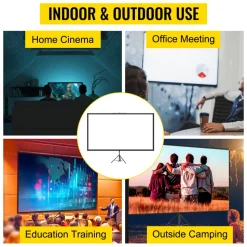 VEVOR Tripod Projector Screen with Stand 70 inch 16:9 4K HD Projection Screen Stand Wrinkle-Free Height Adjustable Portable Screen for Projector Indoor & Outdoor for Movie, Home Cinema, Gaming, Office
