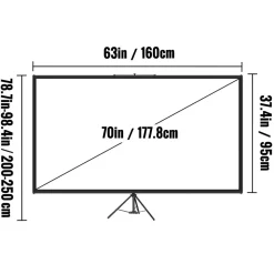 VEVOR Tripod Projector Screen with Stand 70 inch 16:9 4K HD Projection Screen Stand Wrinkle-Free Height Adjustable Portable Screen for Projector Indoor & Outdoor for Movie, Home Cinema, Gaming, Office