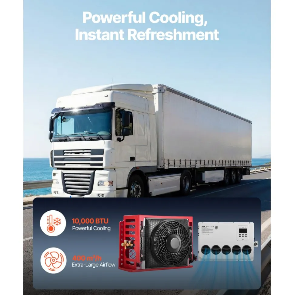 VEVOR Truck Air Conditioner, 12V 10000 BTU Mini Split AC Unit, 400 m³/h Airflow Cab Air Conditioner, Quiet A/C Unit Fast Cooling for Semi Truck, Camper, Construction Vehicle, Crane, Tractor, Excavator