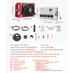 VEVOR Truck Air Conditioner, 12V 10000 BTU Mini Split AC Unit, 400 m³/h Airflow Cab Air Conditioner, Quiet A/C Unit Fast Cooling for Semi Truck, Camper, Construction Vehicle, Crane, Tractor, Excavator