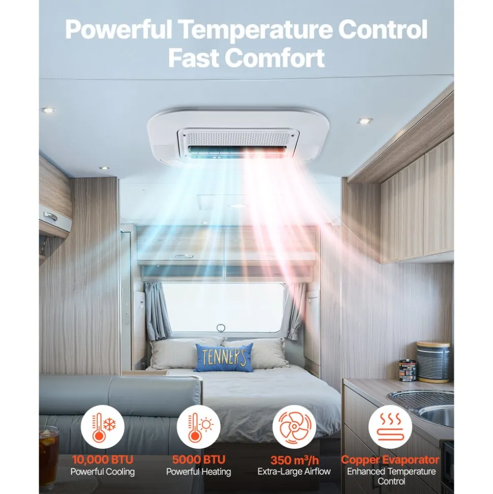 VEVOR Truck Air Conditioner, 12V 10000 BTU RV Rooftop AC Unit, 350 m³/h Airflow, Cooling & Heating 2 in 1 Function Cab Air Conditioner, Quiet A/C Unit for Semi Truck Trailer Motorhome Tractor Caravan