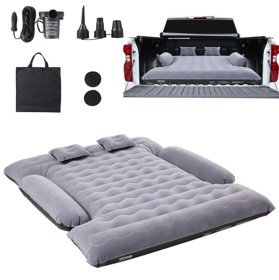VEVOR Truck Bed Air Mattress, for 6-6.5 ft Full Size Truck Beds, Inflatable Air Mattress Camping Bed with 12V Air Pump 2 Pillows, Carry Bag, for Chevrolet Silverado, Dodge Ram, Ford 150/250/350