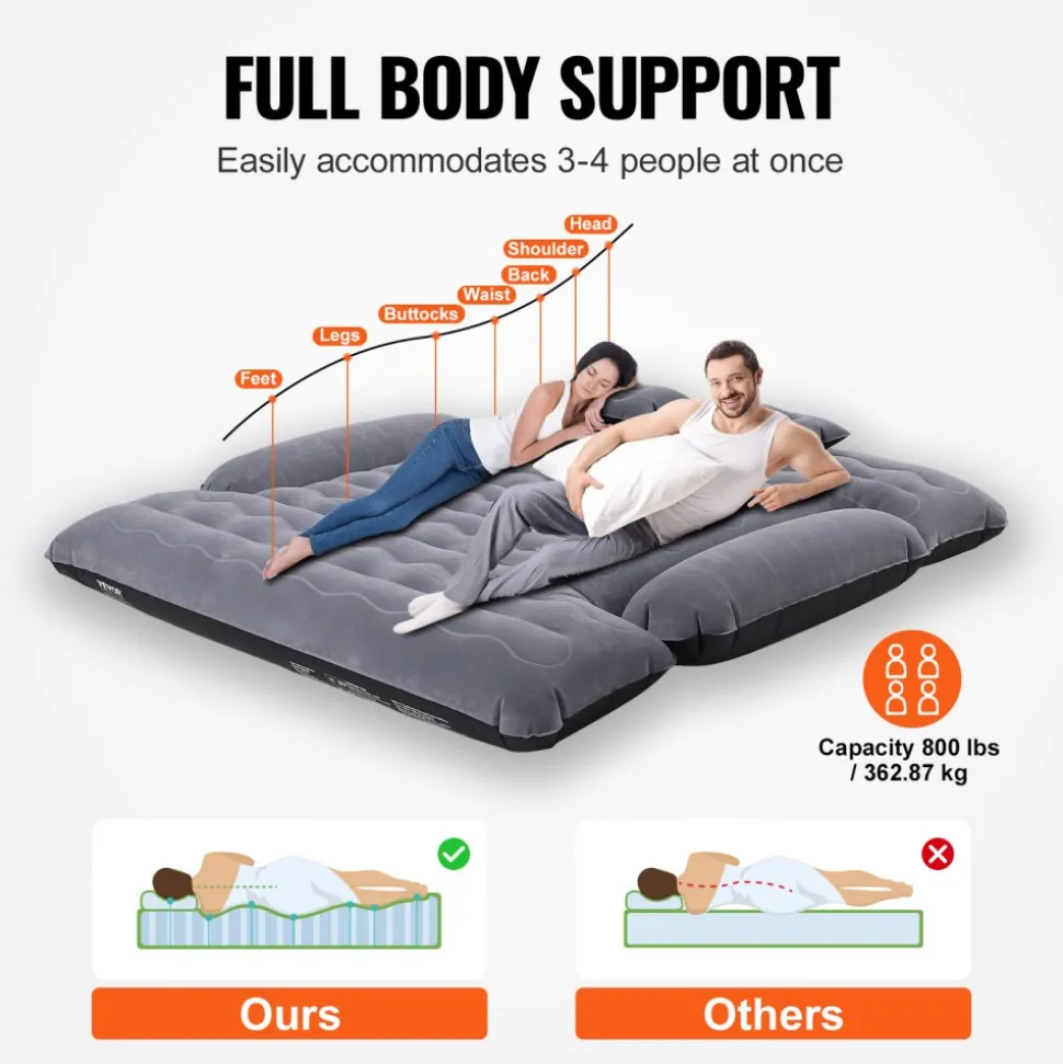 VEVOR Truck Bed Air Mattress, for 6-6.5 ft Full Size Truck Beds, Inflatable Air Mattress Camping Bed with 12V Air Pump 2 Pillows, Carry Bag, for Chevrolet Silverado, Dodge Ram, Ford 150/250/350