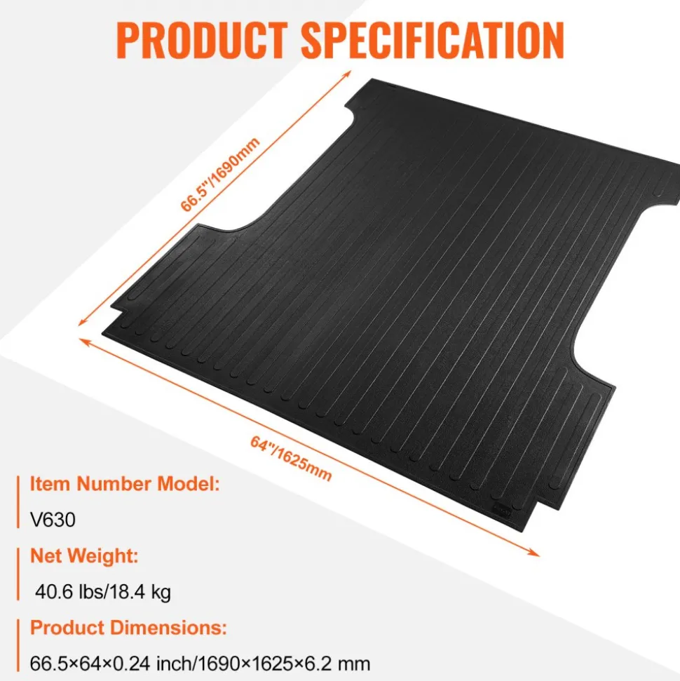 VEVOR Truck Bed Mat, Fits for 2015-2023 Ford F150 5.5 FT Short Bed, 66.5" x 64" Rubber Truck Bed Liner, 1/4" Thick Bed Mat Car Accessories for All-Weather Protection, Prevent Slipping or Damage