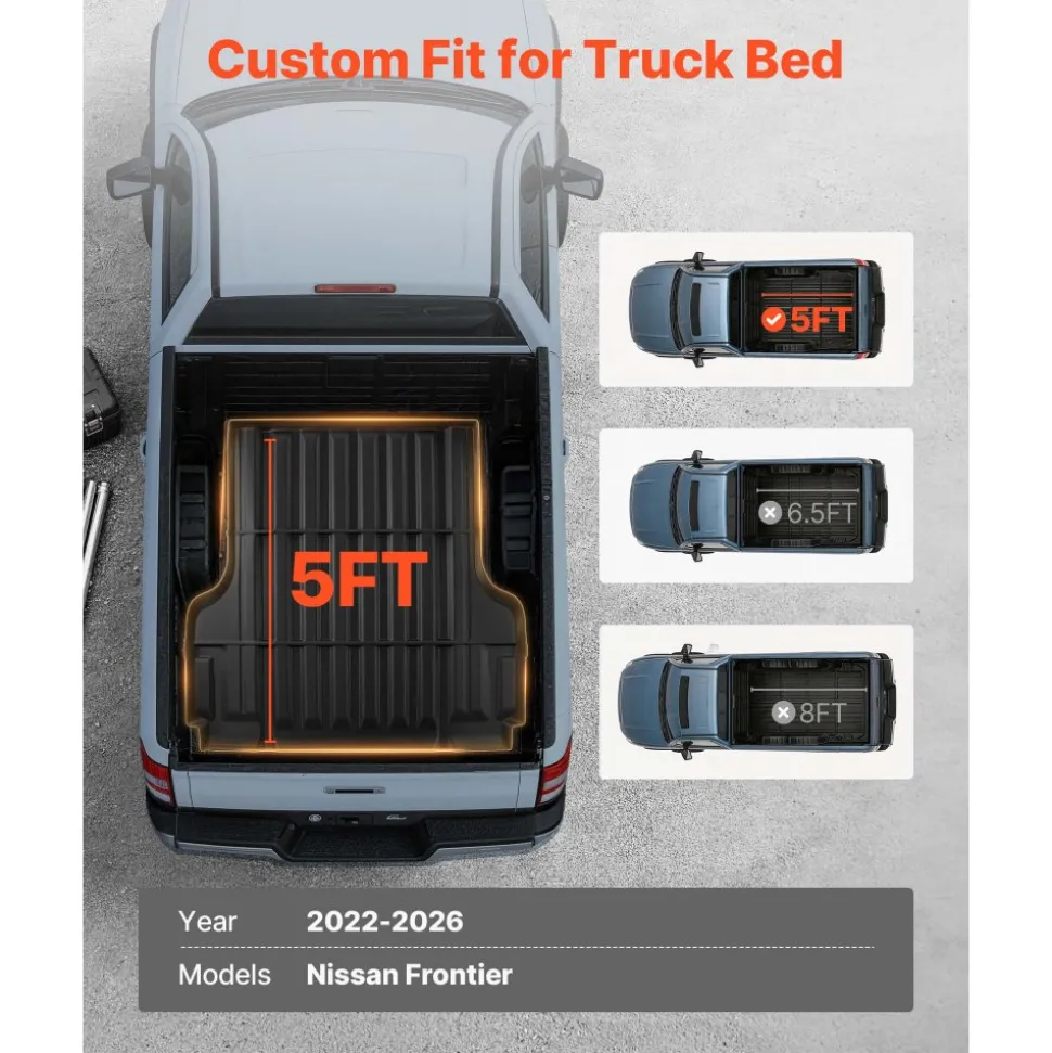 VEVOR Truck Bed Mat, TPE, Compatible with 2022-2026 Nissan Frontier Bed, Heavy Duty Custom Fit, All Weather Protection Pickup Car Trunk Liner Replacement, for 2022-2026 Nissan Frontier Accessories