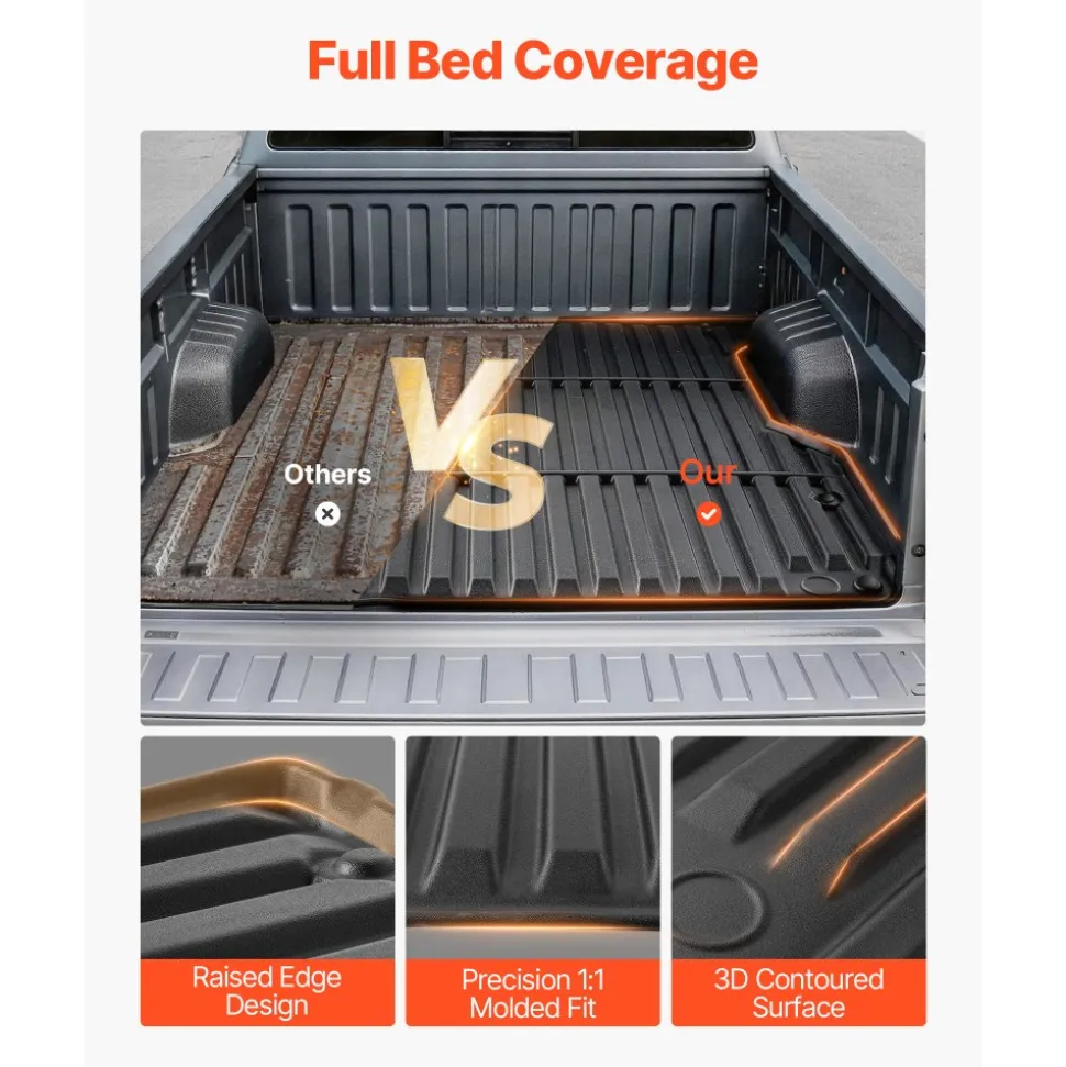 VEVOR Truck Bed Mat, TPE, Compatible with 2024-2026 Toyota Tacoma Bed, Heavy Duty Custom Fit, All Weather Protection Pickup Car Cargo Trunk Liner Replacement, for 2024-2026 Toyota Tacoma Accessories