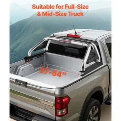 VEVOR Truck Bed Roll Bar, Universal Adjustable Sport Bar Chase Rack Compatible with Full-Size & Mid-Size Pickup, With LED Brake Light, Stainless Steel + Carbon Steel No Rack Included