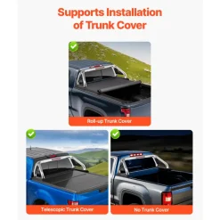 VEVOR Truck Bed Roll Bar, Universal Adjustable Sport Bar Chase Rack Compatible with Full-Size & Mid-Size Pickup, With LED Brake Light, Stainless Steel + Carbon Steel No Rack Included