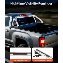 VEVOR Truck Bed Roll Bar, Universal Adjustable Sport Bar Chase Rack Compatible with Full-Size & Mid-Size Pickup, With LED Brake Light, Stainless Steel + Carbon Steel No Rack Included