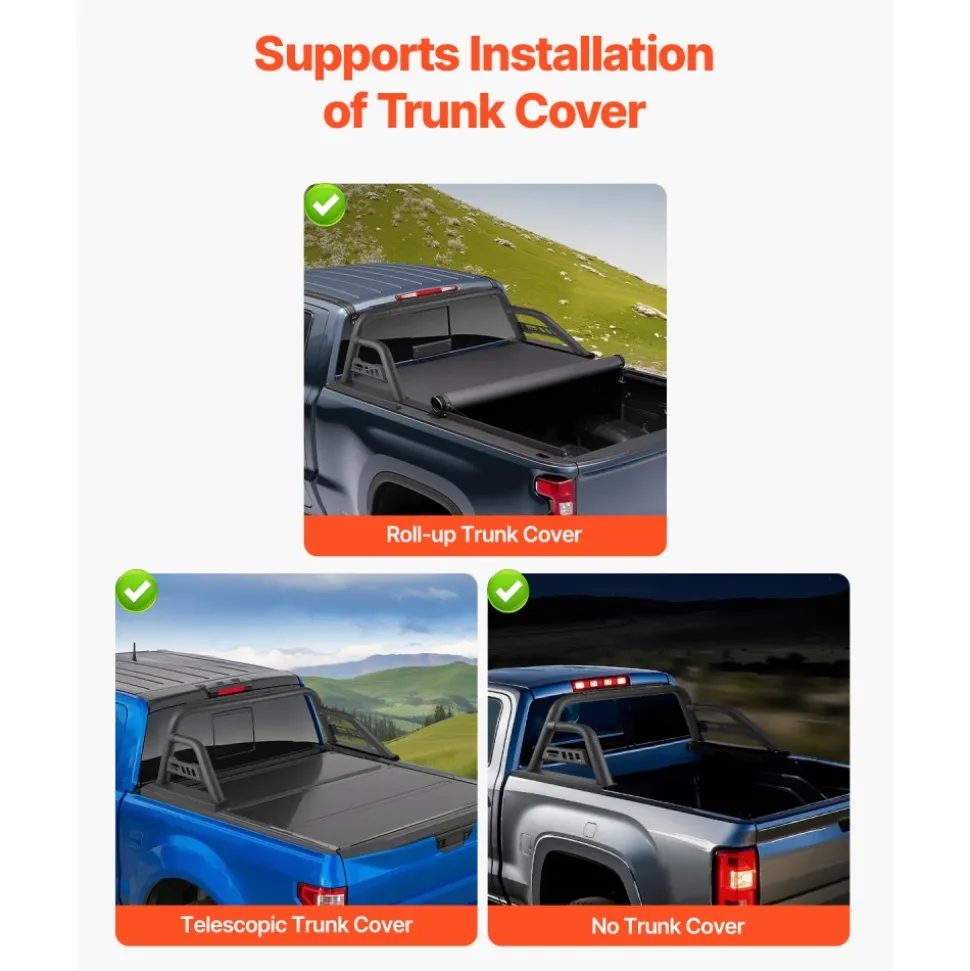 VEVOR Truck Bed Roll Bar, Universal Pickup Sport Adjustable Bar Chase Rack Compatible with Mid-Size Truck, Carbon Steel Construction with Extension Light Bracket, No Rack Included