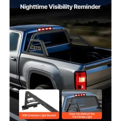 VEVOR Truck Bed Roll Bar, Universal Pickup Sport Adjustable Bar Chase Rack Compatible with Full-Size Truck, Carbon Steel Construction with Extension Light Bracket, No Rack Included