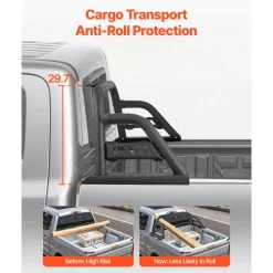 VEVOR Truck Bed Roll Bar, Universal Pickup Sport Adjustable Bar Chase Rack Compatible with Full-Size Truck, Carbon Steel Construction with Extension Light Bracket, No Rack Included
