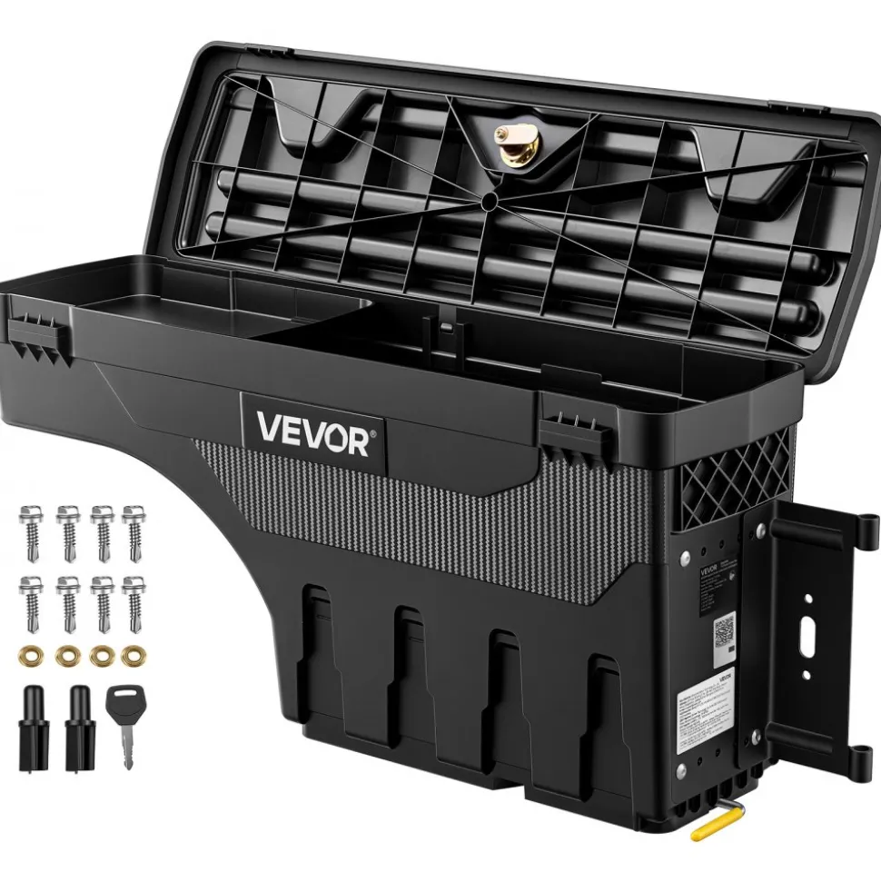 VEVOR Truck Bed Storage Box, 6.6 Gal/25L Waterproof ABS Wheel Well Tool Box, Anti-Theft Lock, Compatible with 2020-2025 Chevy/GMC Silverado/Sierra 2500/3500HD, Passenger Side Right (Drilling Required)