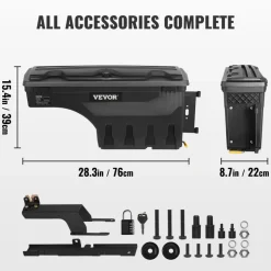 VEVOR Truck Bed Storage Box, Lockable Lid, Waterproof ABS Wheel Well Tool Box 6.6 Gal/20 L, Compatible with Chevrolet Silverado 1500 GMC Sierra 1500 2019-2020, Driver Side, Black