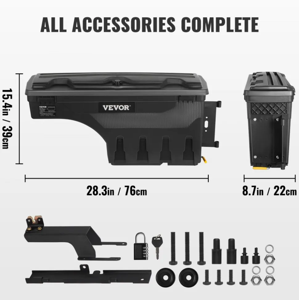VEVOR Truck Bed Storage Box, Lockable with Password Padlock, 6.6 Gal/25 L ABS Wheel Well Tool Box, Waterproof and Durable, Compatible with Ford F-150 2015-2021, Passenger Side