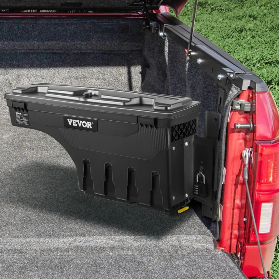 VEVOR Truck Bed Storage Box, Lockable with Password Padlock, 6.6 Gal/25 L ABS Wheel Well Tool Box, Waterproof and Durable, Compatible with Ford F-150 2015-2021, Passenger Side