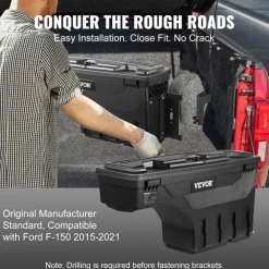 VEVOR Truck Bed Storage Box, Lockable with Password Padlock, 6.6 Gal/25 L ABS Wheel Well Tool Box, Waterproof and Durable, Compatible with Ford F-150 2015-2021, Passenger Side